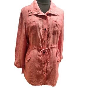 Chico's Linen Tunic Shacket Women's Sz 3 (16/18) Red Long Sleeves Cottagecore